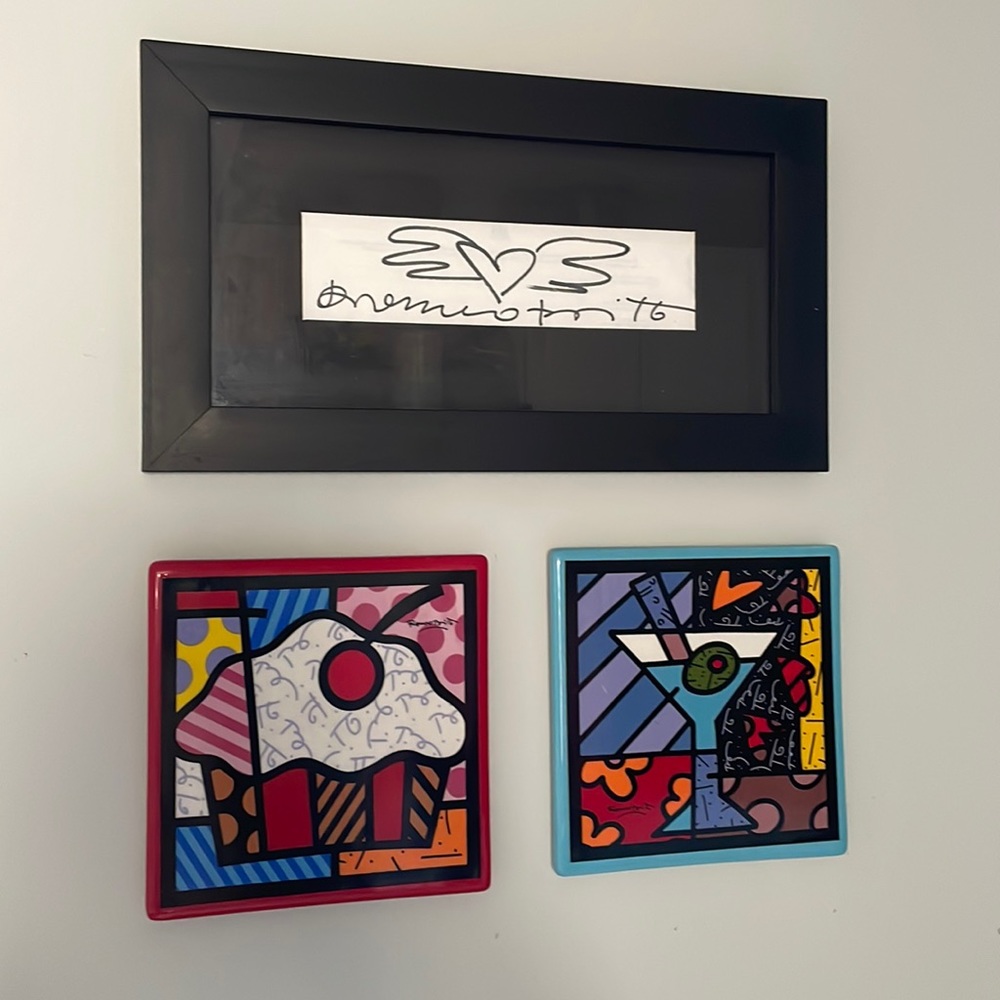 Romero Britto wall art with framed autograph